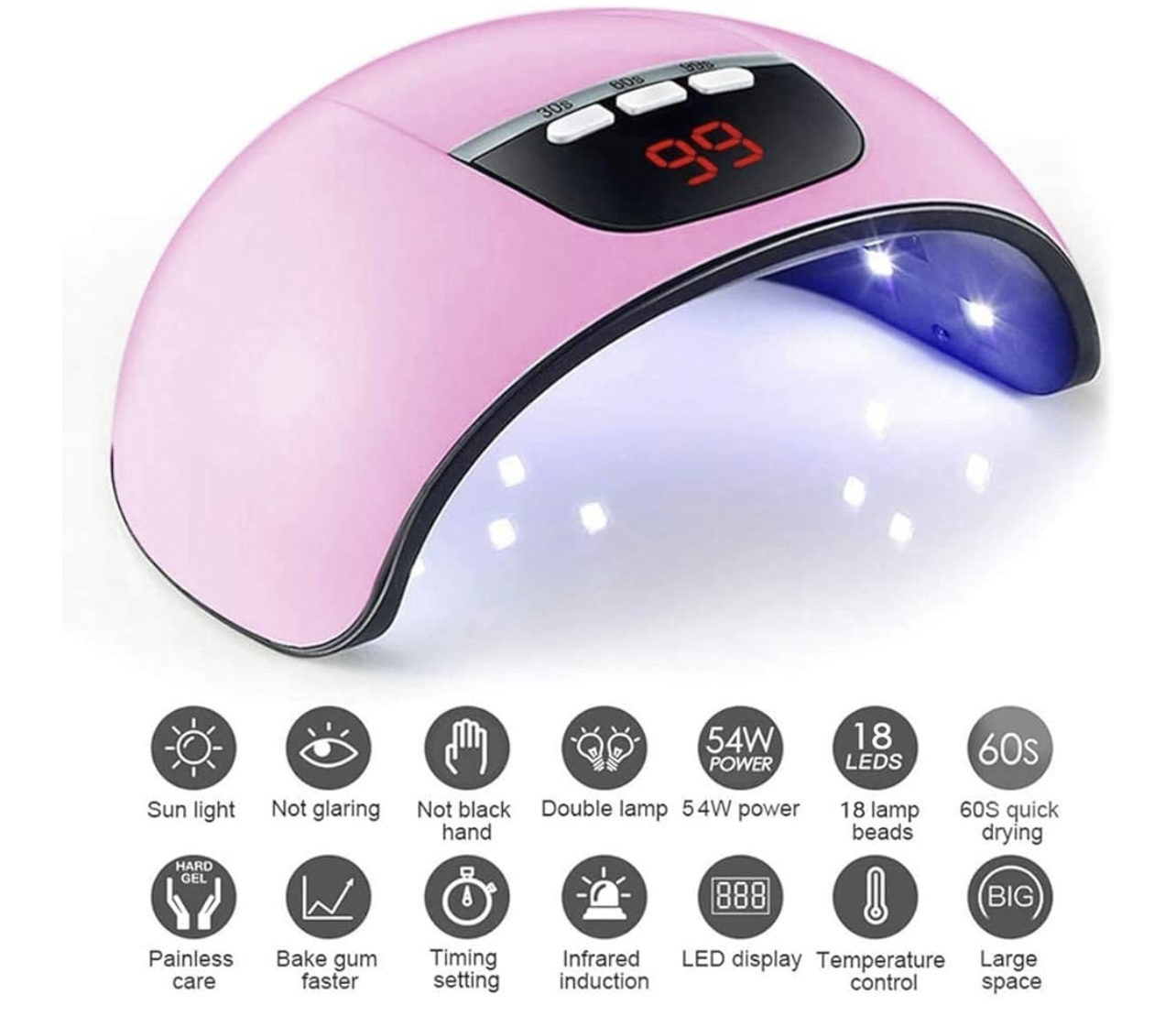 Lampe LED/UV 54W pour Ongles – Séchage Rapide avec Minuterie Intelligente