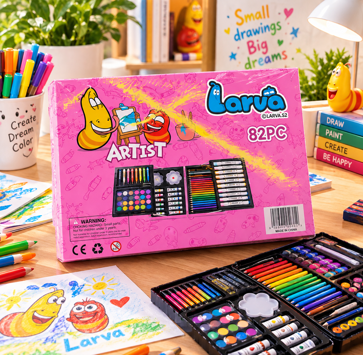 Coffret Complet de Dessin et Peinture pour Enfants - Thème Larva 1 Coffret Complet de Dessin et Peinture pour Enfants - Thème Larva