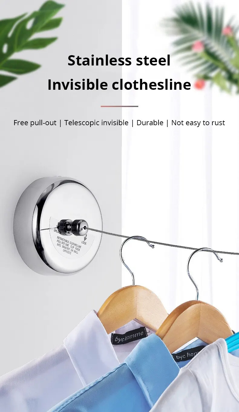 Wall-mounted Clothes Line Windproof 2.8m Adjustable Strength