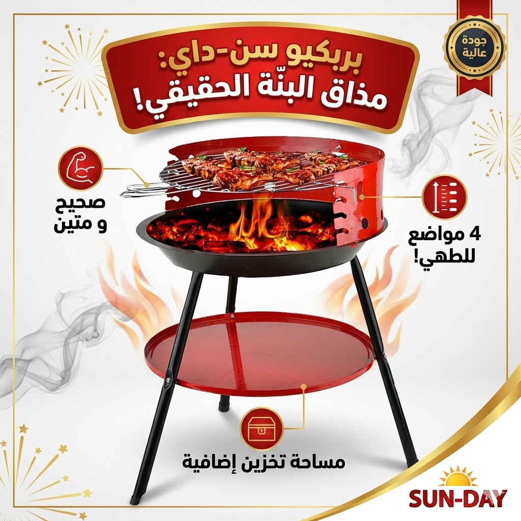 Barbecue Rond Portable Sun-Day – Grill Charbon pour Camping et Plein Air 36×36×55 cm