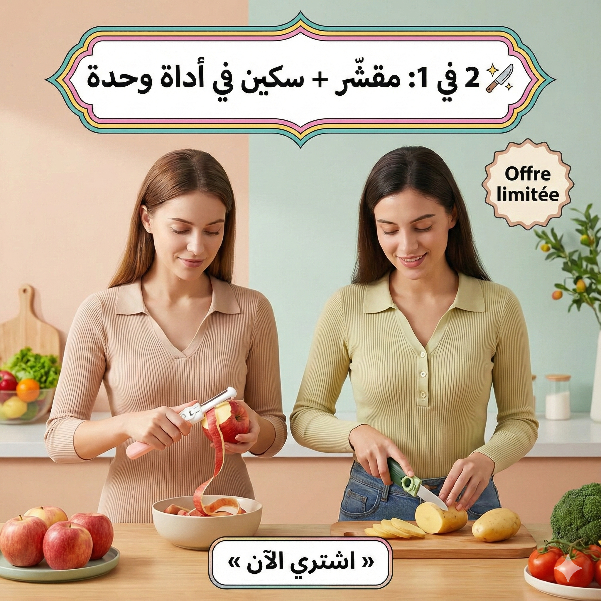 سكين فواكه محمولة متعددة الوظائف 2 في 1