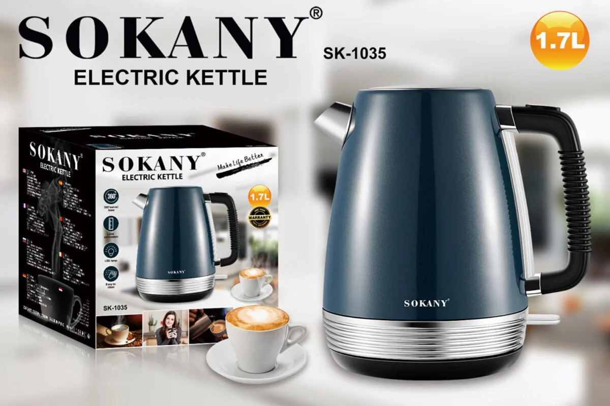 Sokany SK-1035 Electric Kettle, 1.7L, 2200Watt – Black