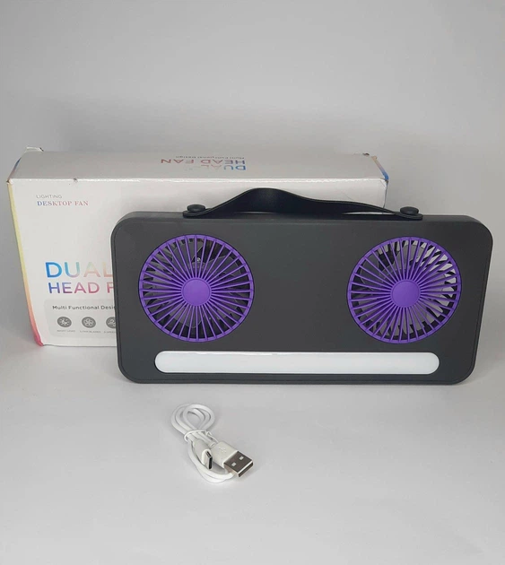 ventilateur de bureau portatif à double tête avec éclairage LED