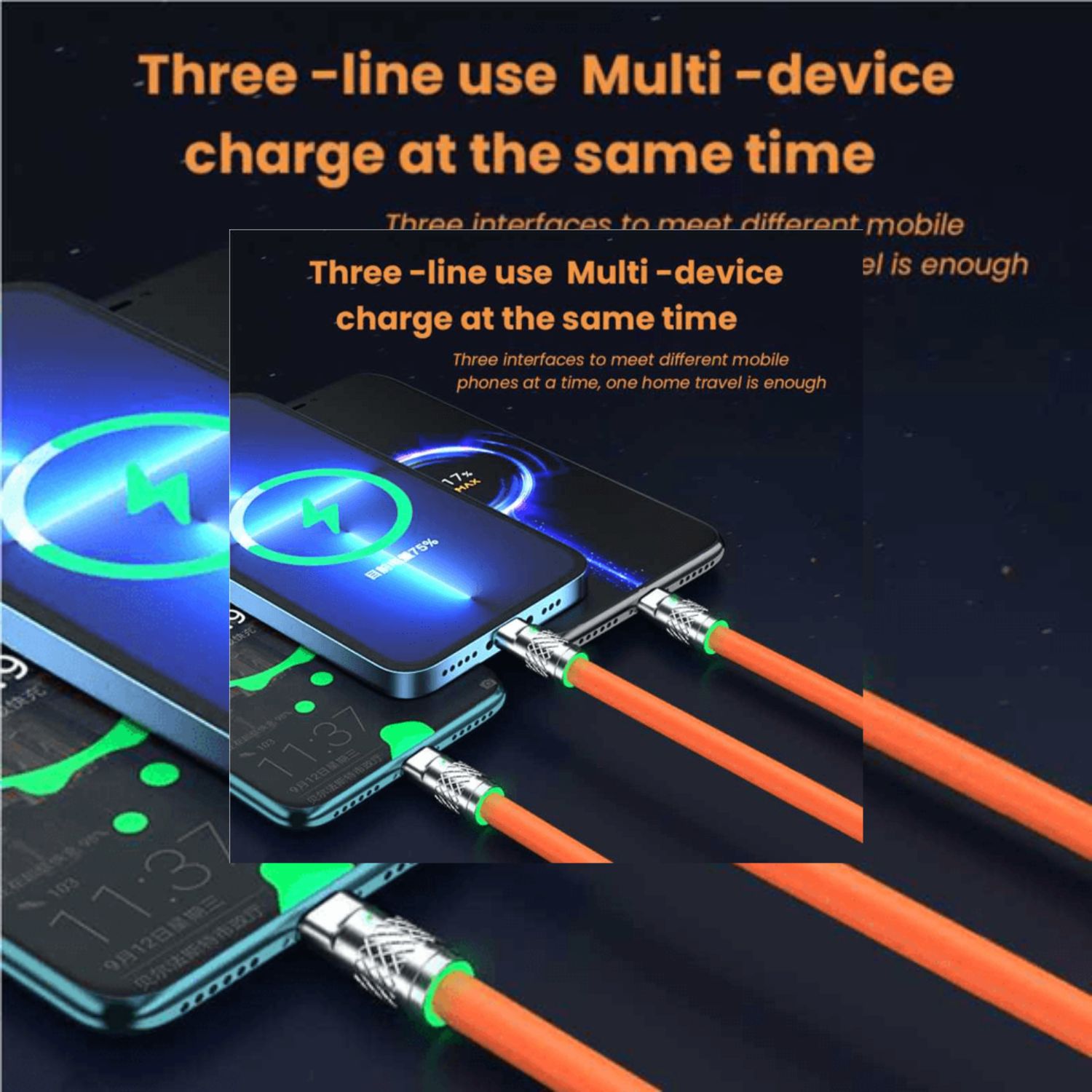 Câble de Données 3 en 1 Charge Rapide 120W