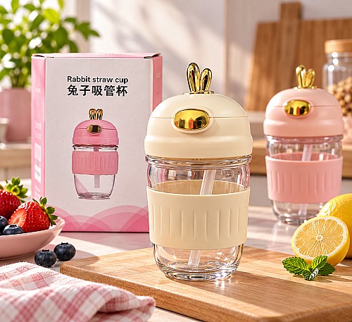 Gourde avec Paille Motif Lapin
