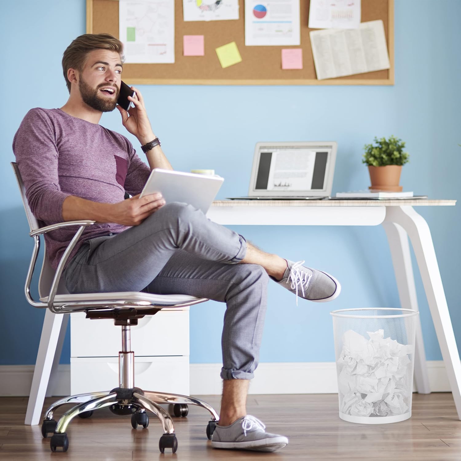Corbeille Métallique de Bureau – Poubelle Design en Maille Gris Argenté
