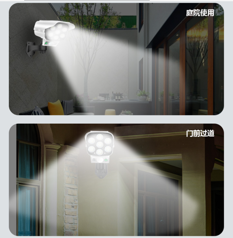 Applique Murale Solaire LED avec Caméra Factice Dissuasive & Détecteur