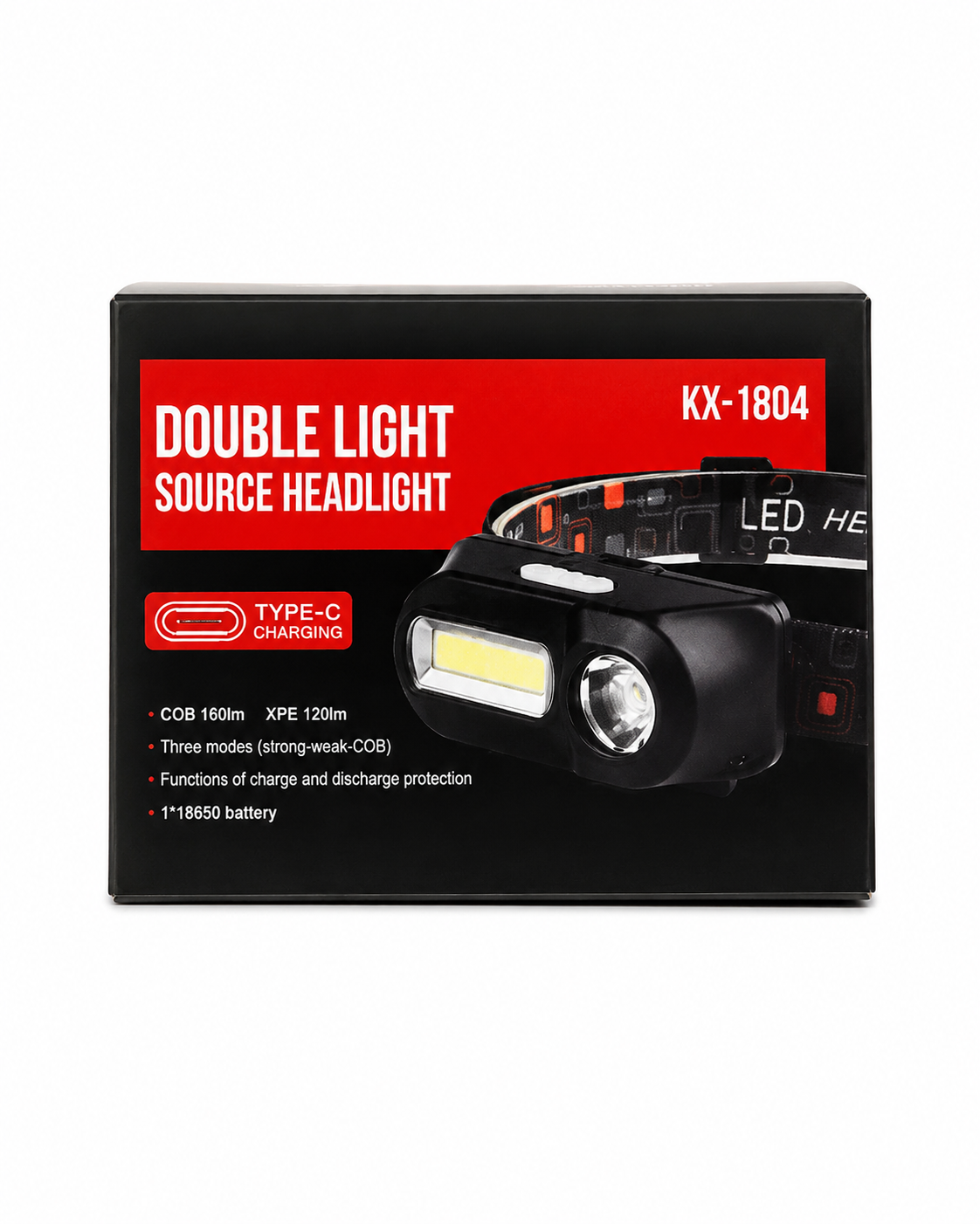 Lampe frontale LED rechargeable KX-1804 à double source lumineuse