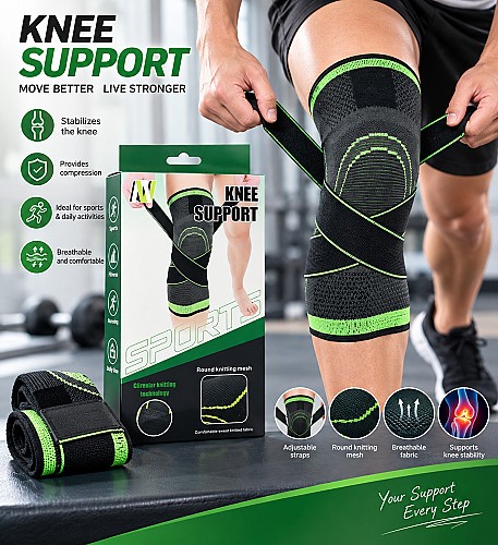 Genouillère de maintien sportif avec bandes de compression réglables