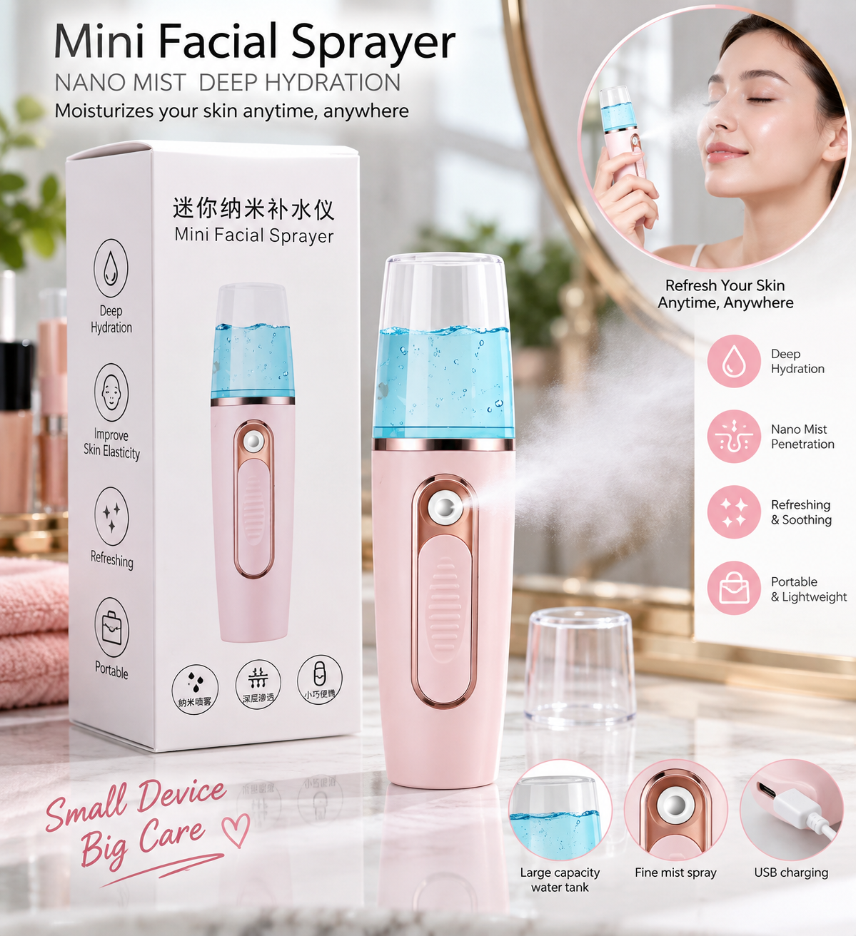 Mini Brumisateur Facial Rechargeable Nano Mist Sprayer