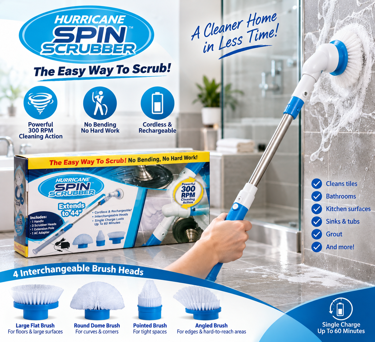 Brosse de Nettoyage Électrique Rotative Sans Fil Spin Scrubber 1 Brosse de Nettoyage Électrique Rotative Sans Fil Spin Scrubber