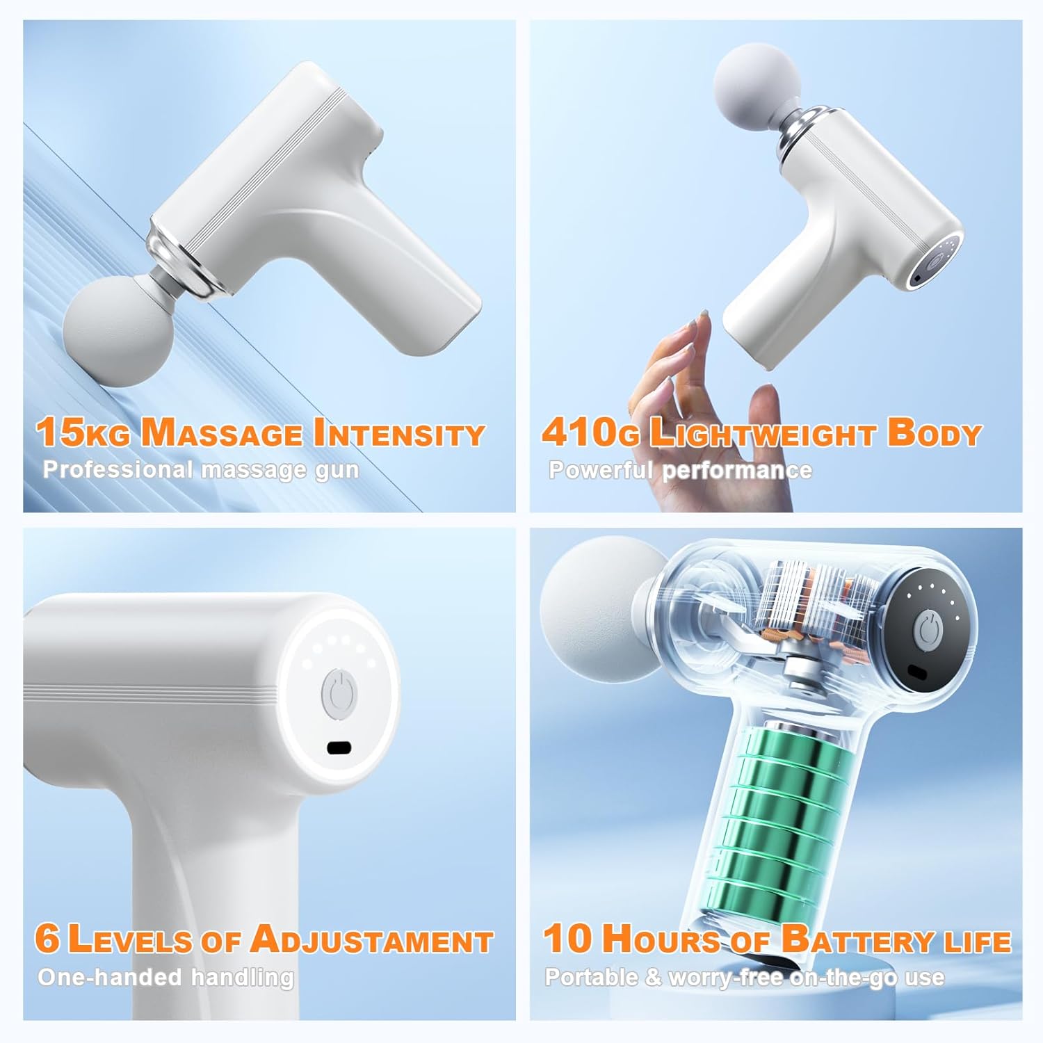 Pistolet de Massage Musculaire Portable Rechargeable – 6 Vitesses et 4 Têtes de Massage