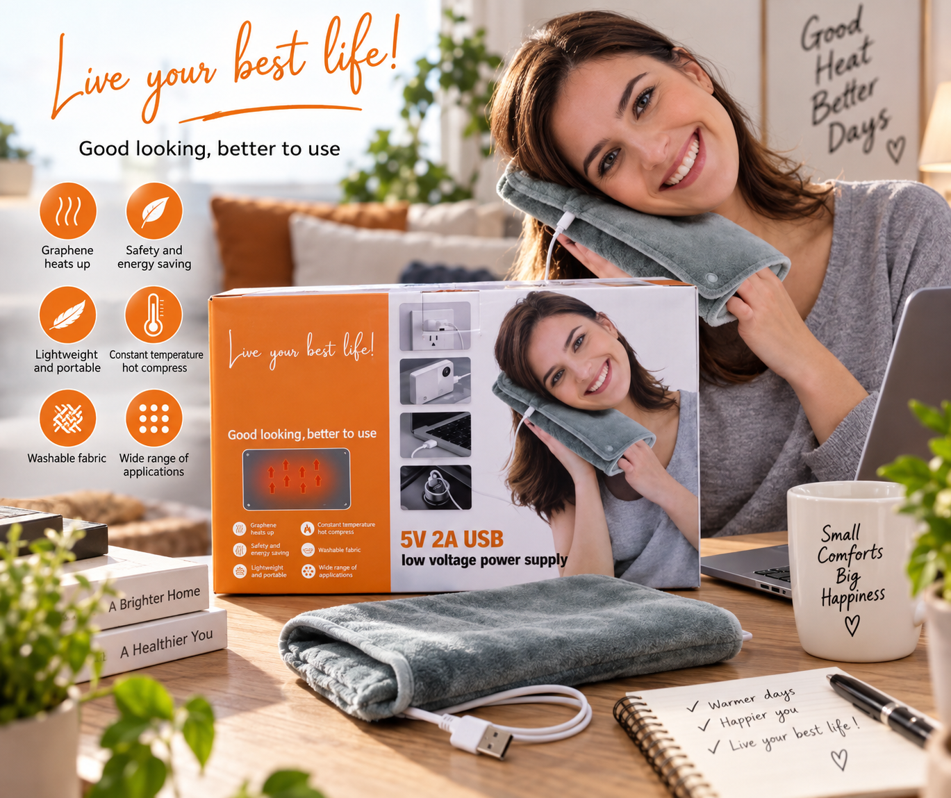 Coussin Chauffant Électrique USB Thérapeutique Doux pour Dos et Nuque 1 Coussin Chauffant Électrique USB Thérapeutique Doux pour Dos et Nuque