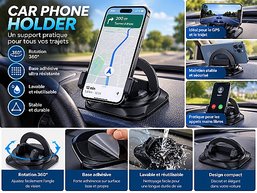 Support Téléphone Voiture Rotatif 360°