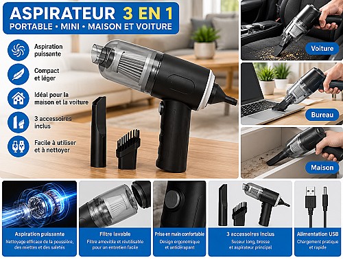 Mini Aspirateur Portable 3 en 1 Sans Fil